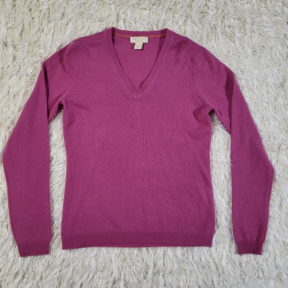 Simply Cashmere Pink V Neck 100 % Cashmere Sweater Medium